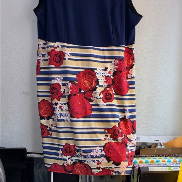 Eloquii Navy Tank Dress with Red Rose and Stripe Skirt - Picture 3 of 3
